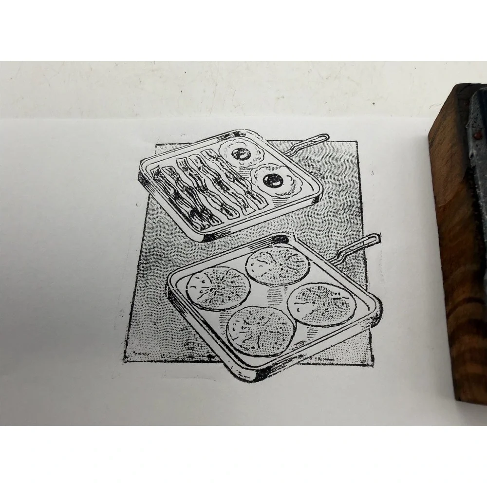 Vintage Letterpress Printing Block Breakfast Bacon Eggs & Pancakes Print Plate